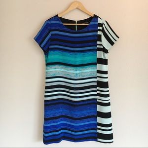 Ivanka Trump Blue & Black Striped Shift Dress